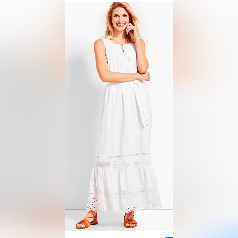 Talbots Size 16 Elegant White Sleeveless Maxi Dress